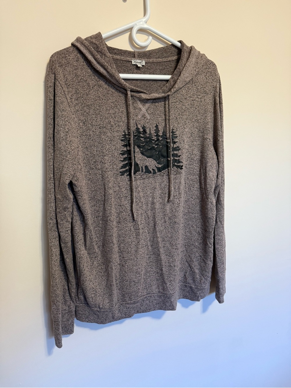 Kismet Brown Hooded Pullover with Wolf & Tree Graphic